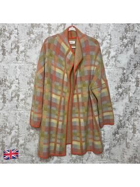 Toast Pastel Plaid 100% Geelong Wool Cardigan Coat